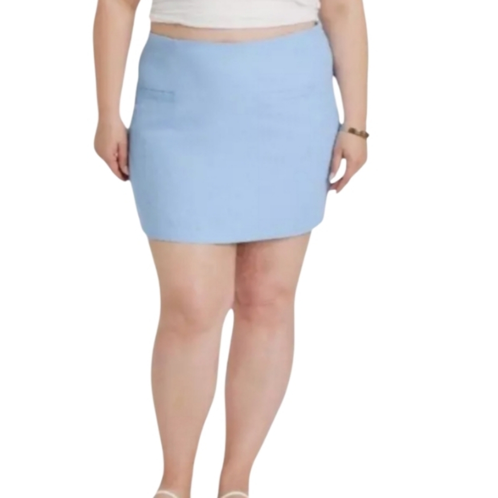 LIGHT BLUE LINEN BLEND MINI SKIRT SZ 16 NWT